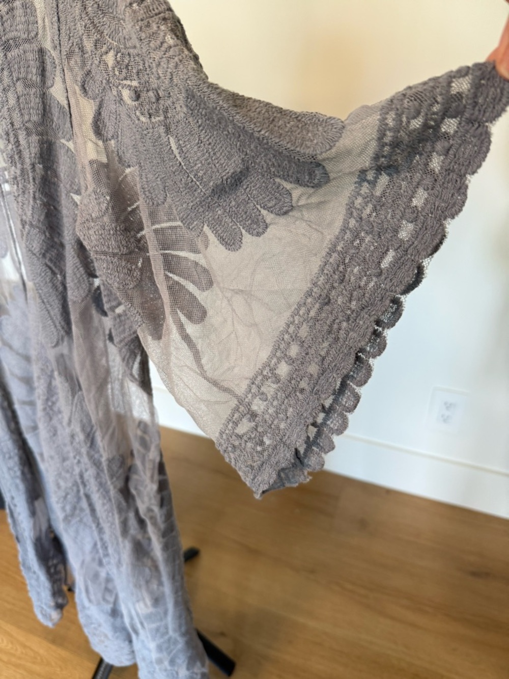 Rebellion Gray Lace Floral Kimono Overlay - Picture 3 of 5